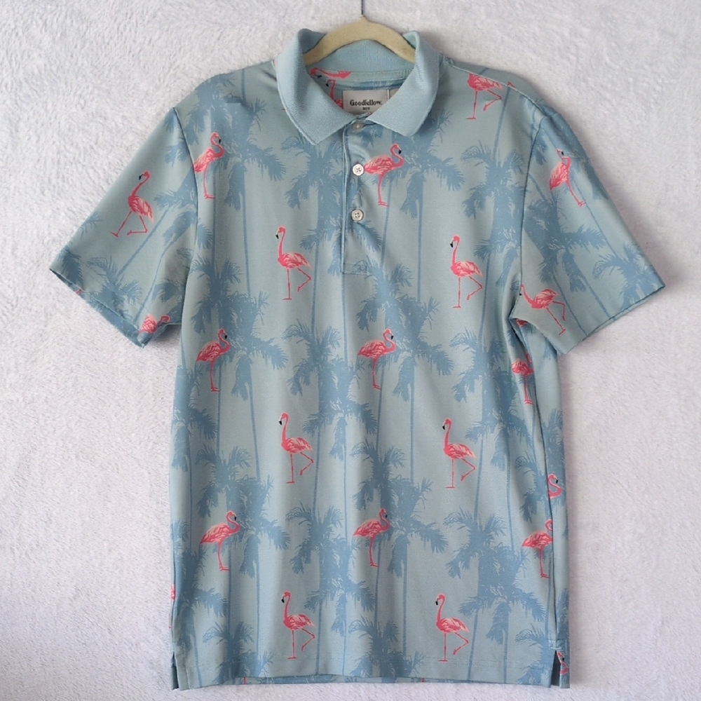Goodfellow Men's Standard‎ Fit Summer Flamingo Vacation Polo Size M